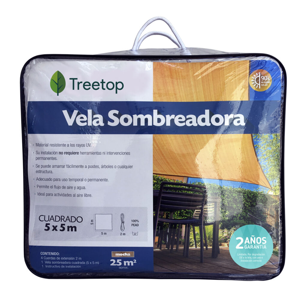 Vela Sombreadora Cuadrada de 5 x 5 mts Color Moka